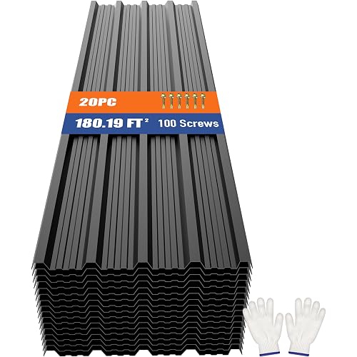 Brakki Metal Roofing Panels 20pcs 180.19 ft², Black Corrugated Roof Panels