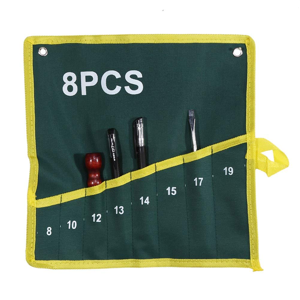 Biitfuu Green Tool Roll Pouches Wrench Tool Roll With 8 Pockets For Wrenches Screwdrivers Pliers Chisels Handmade Storage Case