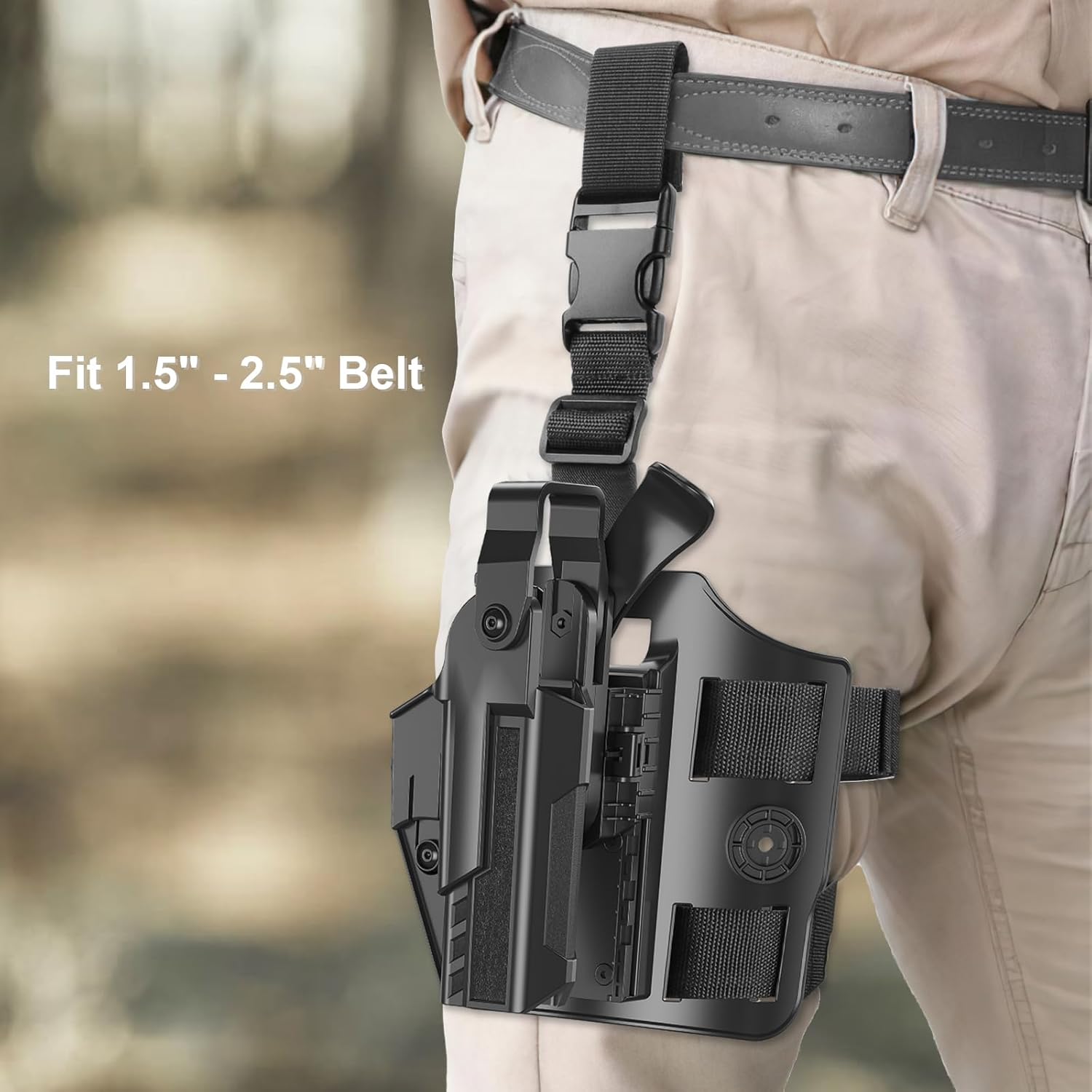 Glock 19/17/19X/23/32/44/45 Holster - G19 Duty Holster for Gen 1-5, OWB Paddle with Fixed Buckle, Thumb Release, 60 Adjustable