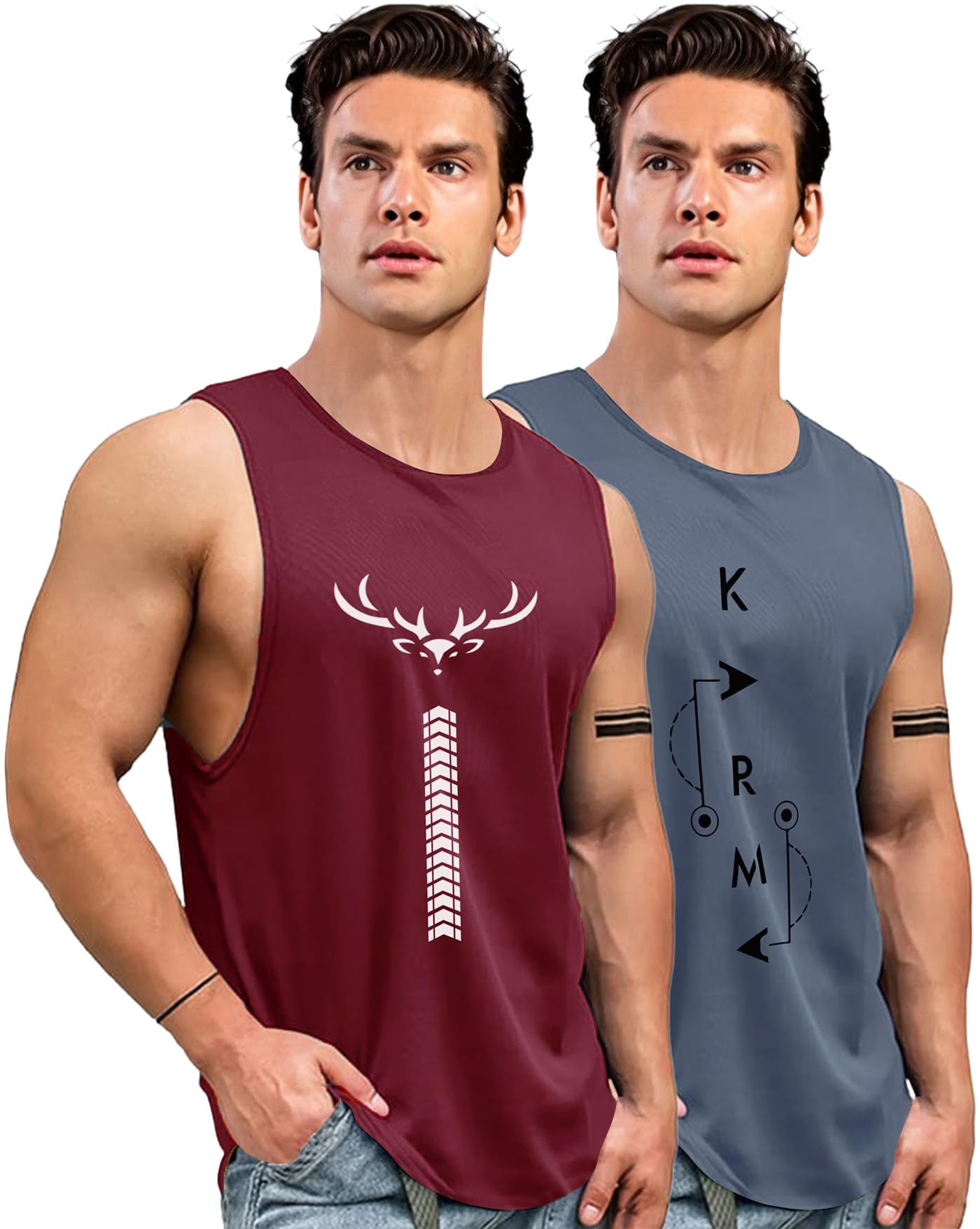 AUSK Men Vest || Gym Tshirt for Men || Karma Printed Sleeveless Regular Fit T Shirt for Mens-image-45