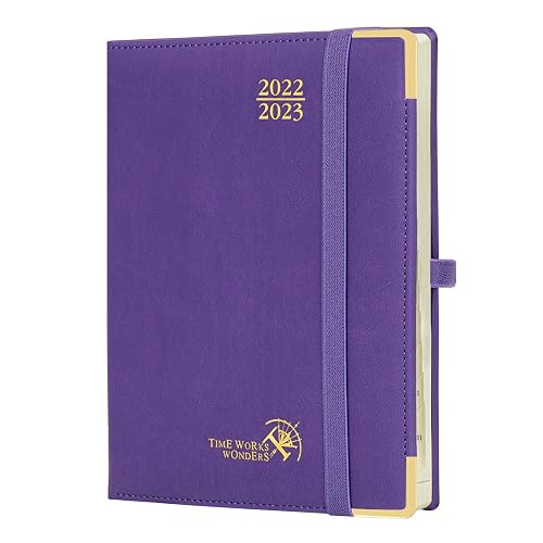 POPRUN 16 Month Executive Academic Diary 2022-2023 Week to View 22 x 16.5 cm, Mid Year Planner Runs Sep'22 to Dec'23 with Monthly Tabs, 100 gsm FSC® -certified Paper, PU Leather Hardback, Purple