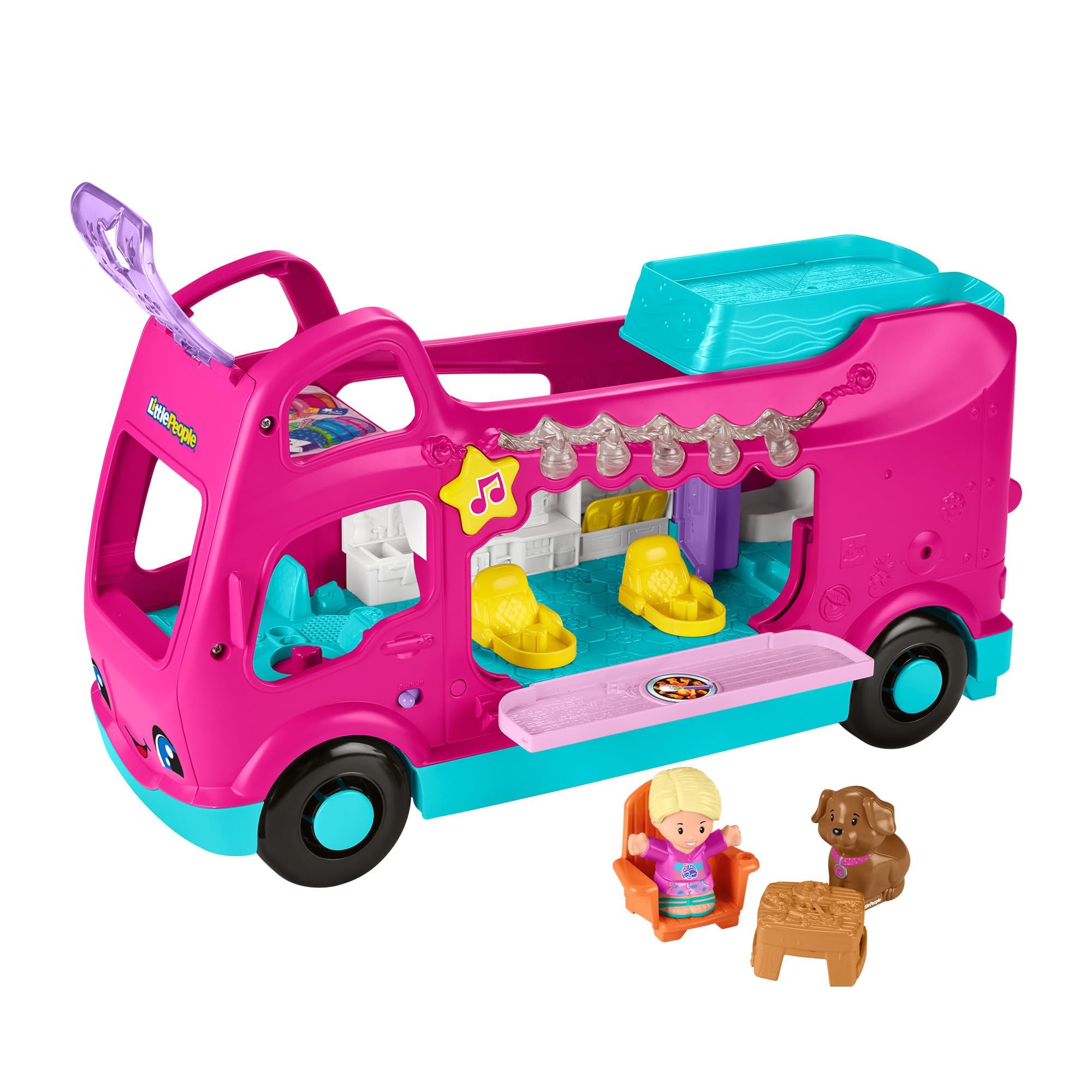 Fisher-Price Little People, giocattolo Barbie Little Dreamcamper per per camper con musica, luci e 2 personaggi, dai 18 mesi, versione multilingue