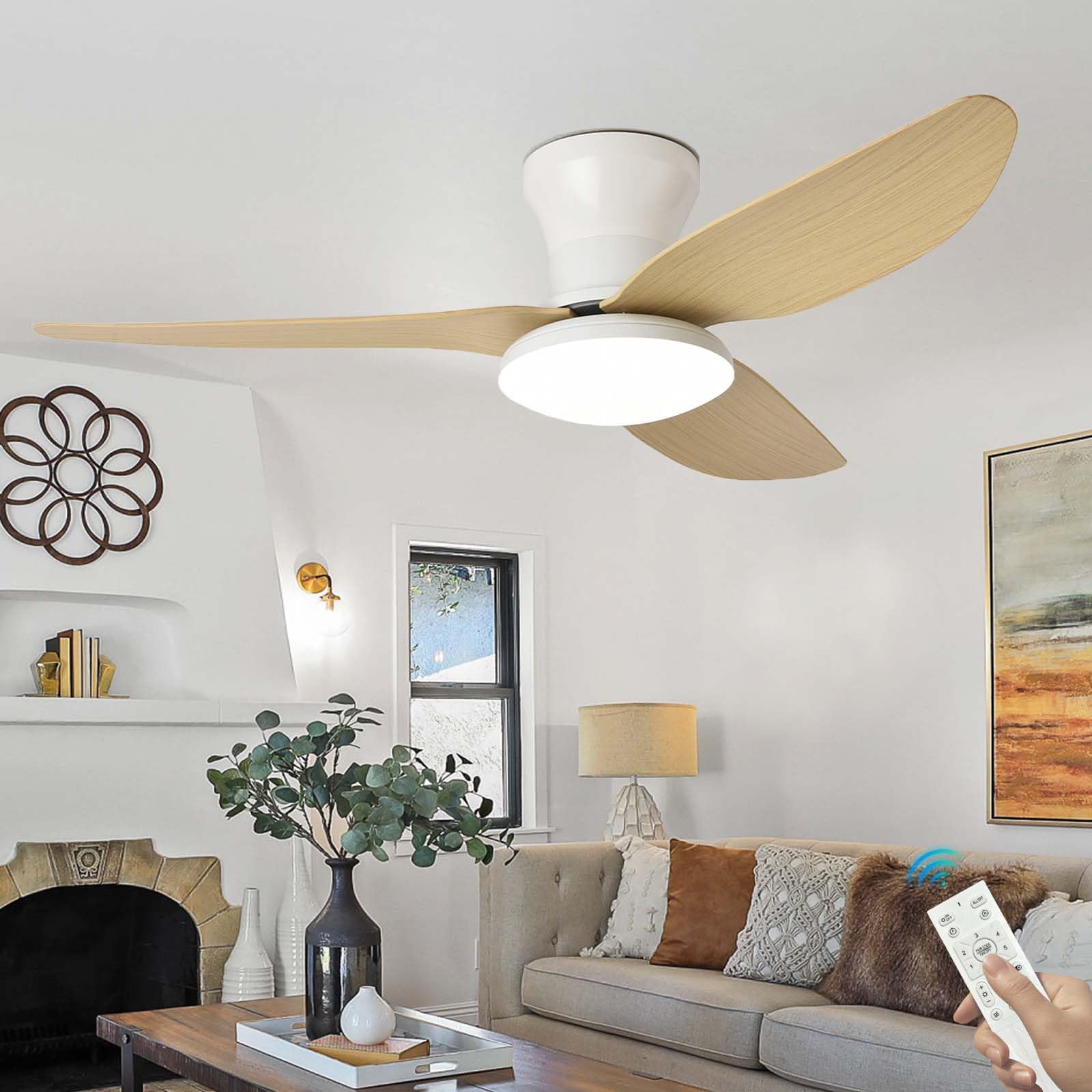 HXYSXHJUO Modern Ceiling Fan with Light Dimmable LED Remote Control Reversible Silent DC Motor 6 Speed Smart Fixture for Living Room and Home Decor
