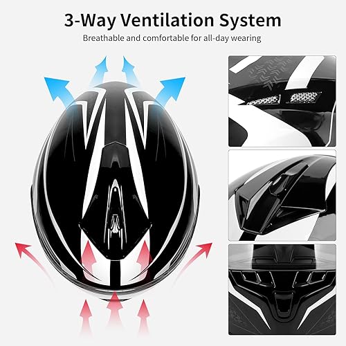 Miniatura 6 de Casco de motocicleta de cara completa FreedConn Bluetooth 5.0 con intercomunicador integrado de 2 vías, certificado DOT FMVSS-218, comunicación para