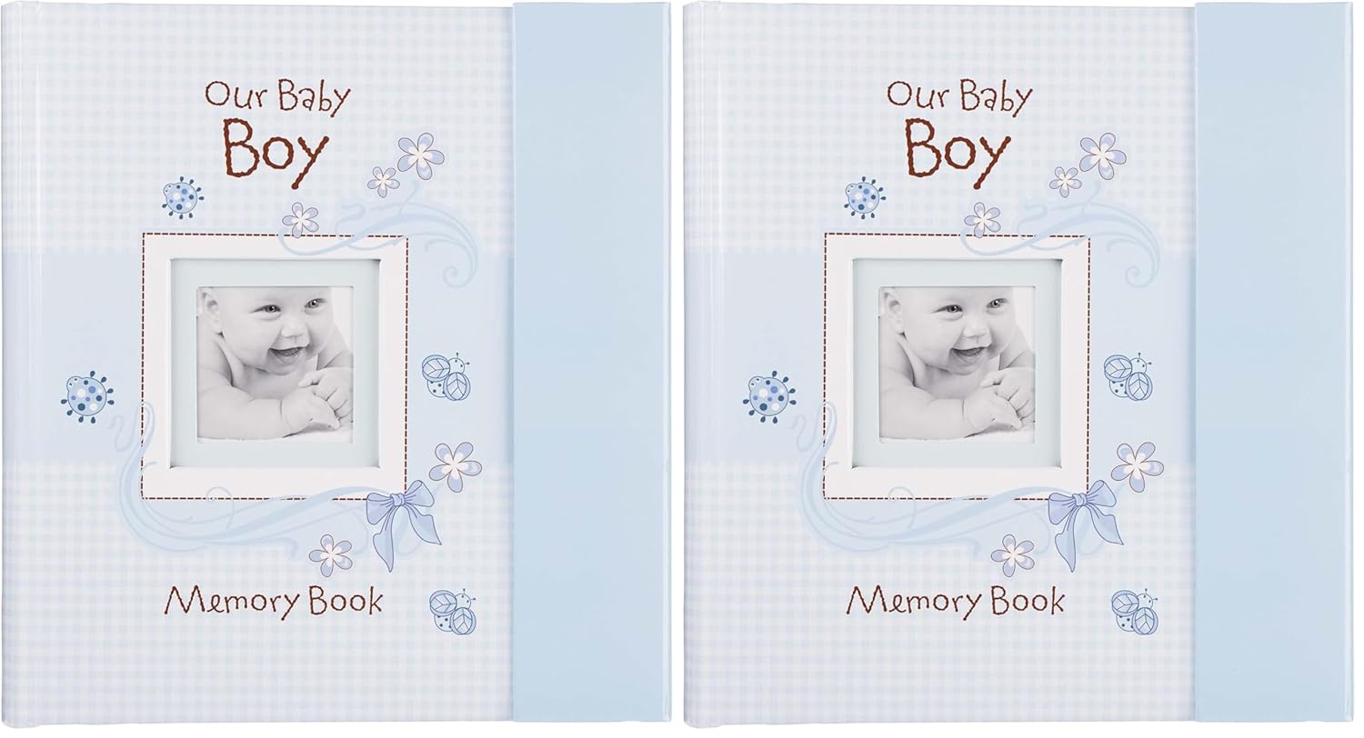 Christian Art Gifts Boy Baby Book of Memories Blue Keepsake Photo Album | Our Baby Boy Memory Book Baby Book with Bible Verses, The First Year (Pack of 2)