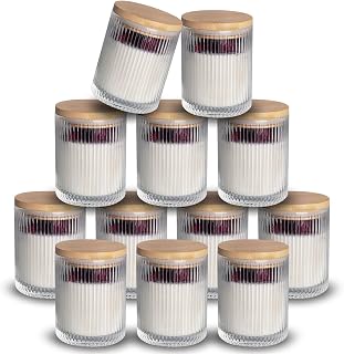 NiHome 12-Pack Glass Candle Jars with Bamboo Lids for Tealight Candles, Spices, Sugar, Cosmetics & More, Embossed Patterns for Candle Making and Storage, Heat-Resistant Glass with Airtight Bamboo Lids