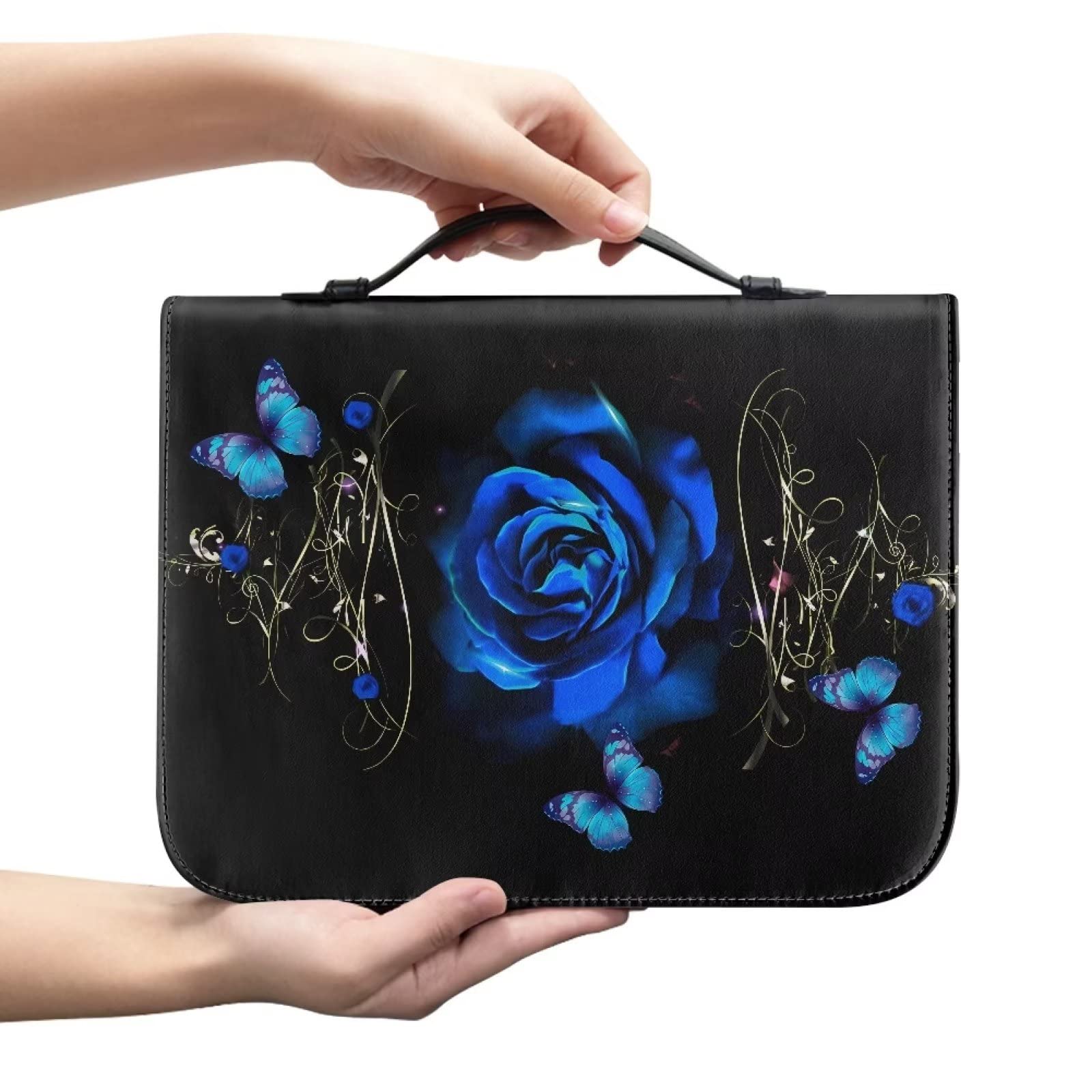 Copri Bibbia per Donna Rosa Farfalla Custodia Pelle Borsa Trasporto Porta Bibbia Floreale Ragazze Accessori Regalo Cresima Cristiana Manico