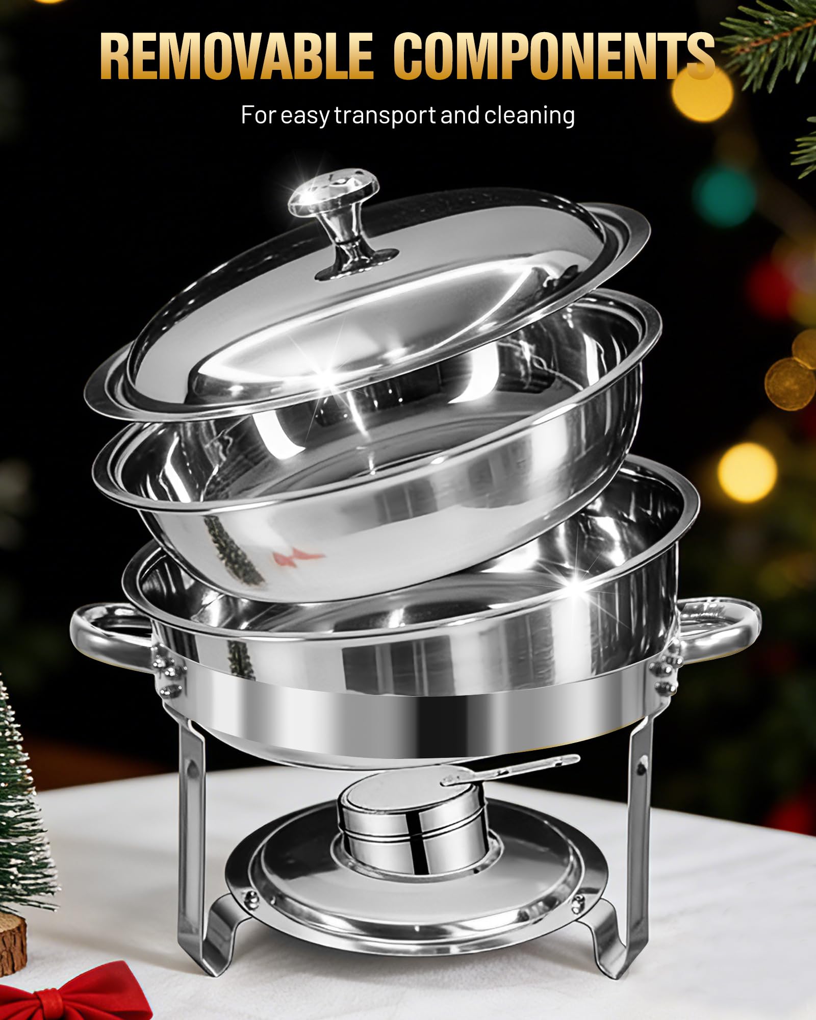Speisenwärmer 6L Warmhaltebehälter Essen Edelstahl, Chafing Dish Buffet | 2PCS Runder warmhalteplatte grillgut für Partys Geburtstage Feiertage Kirchenveranstaltungen, Silber