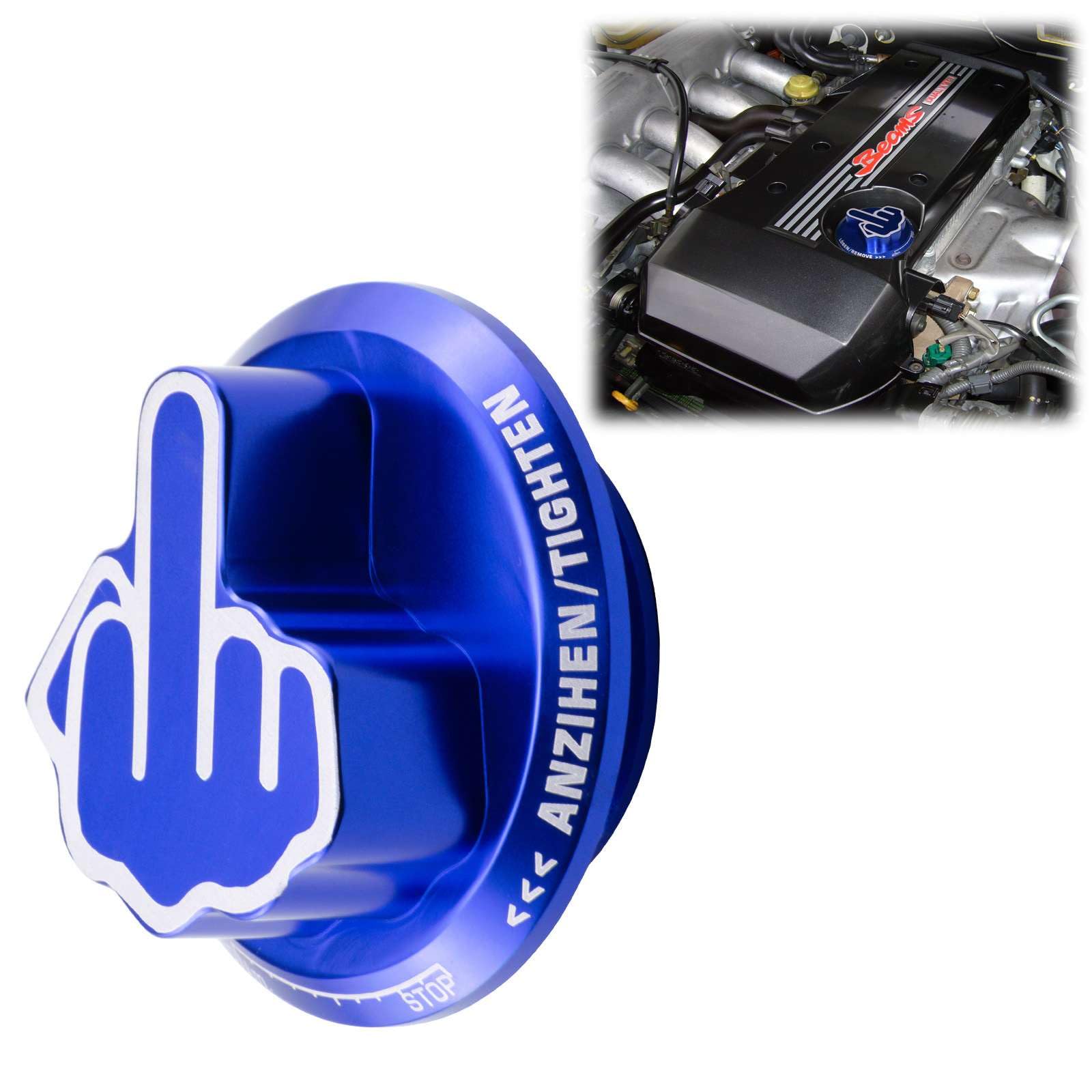 Blue Middle Finger Novelty Engine Oil Filter Tank Cap Cover Aluminum Compatible with Toyota