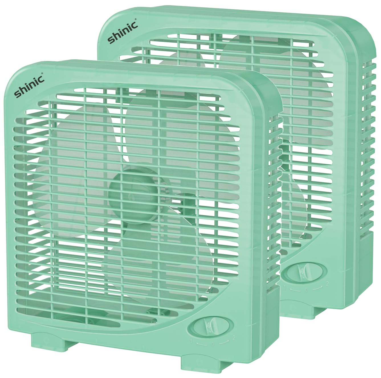 shinic 2 Packs Tabletop Box Fan, 2 Speeds, 10 Inch Table Fan with Strong Airflow Cooling, Small Box Fan for Office Tabletop Bedroom Bathroom, Green