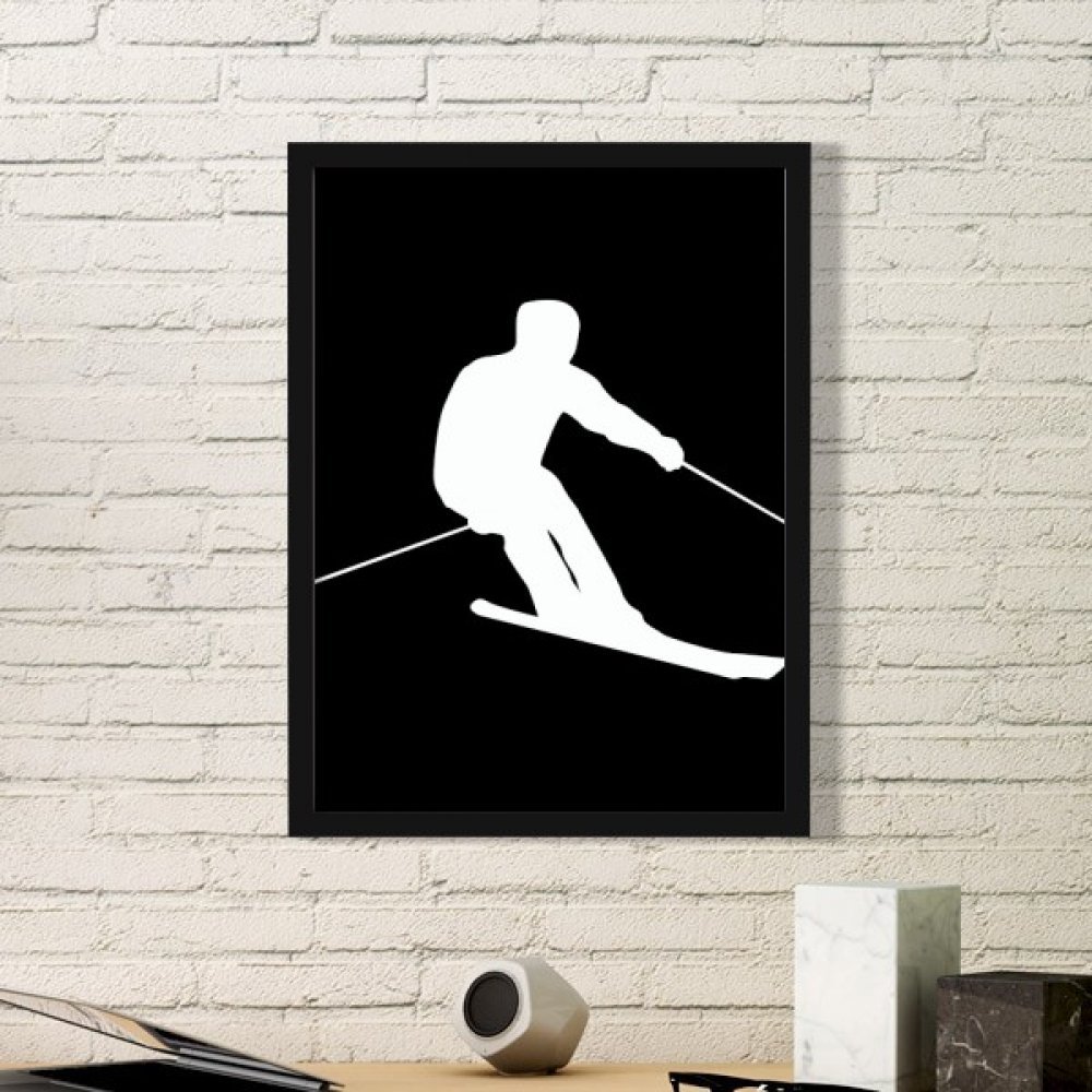 Cadre photo ski et silhouette d'hiver noir pour décoration murale de maison
