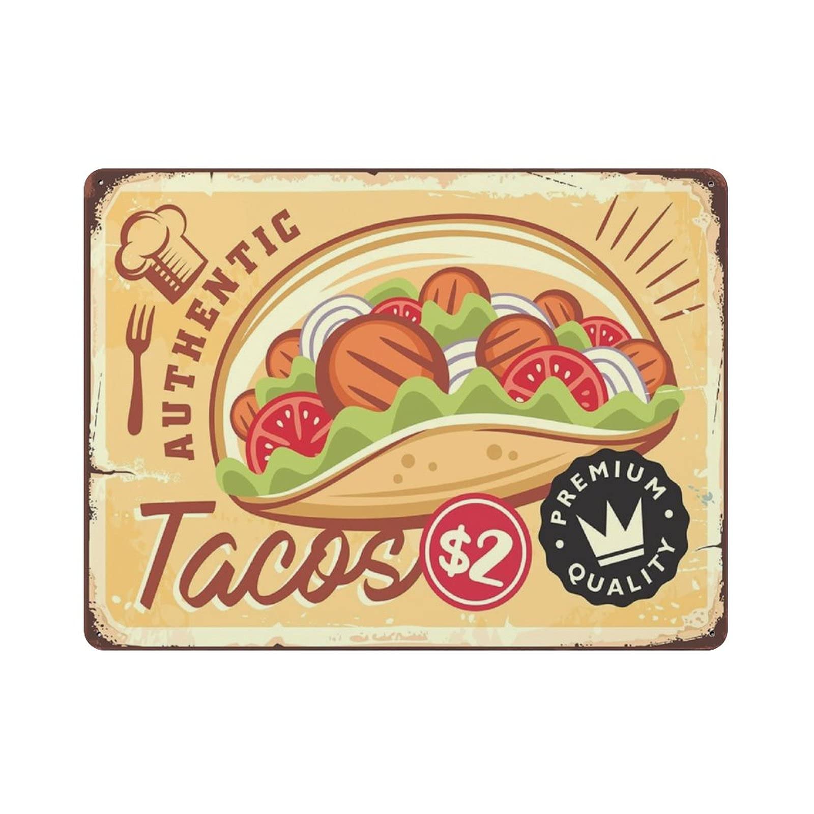 Metal Tin Sign Authentic Mexican Tacos Vintage Tin Poster Metal Sign Wall Decoration Country Kitchen Home Garage Decor 12"x16"