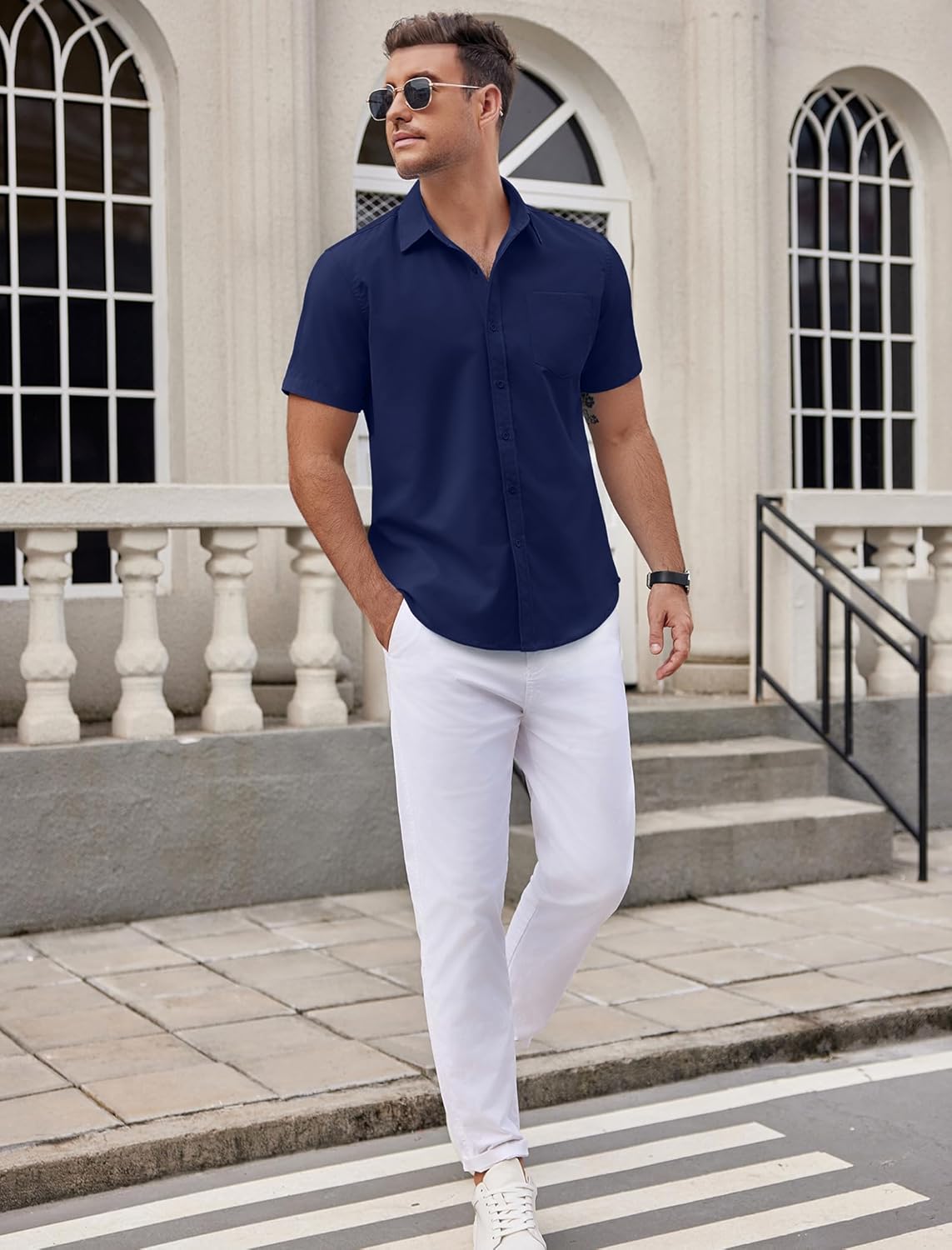 COOFANDY Mens Wrinkle Free Dress Shirt Short Sleeve Button Down Print Shirt Summer Business Casual Shirts with Pocket - Image 4