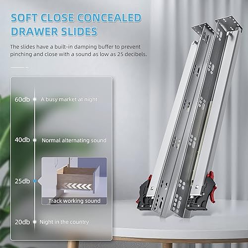 Miniatura 3 de SHUHANG 1 par de correderas de cajón de montaje inferior de 9 pulgadas, cierre suave, capacidad de carga de 80 libras, rodamiento de bolas, rieles
