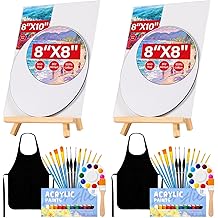Date Night Painting Kit, 62 Pcs Detail Paint Brushes Canvas Panels with Wood Easel 12 Colors Acrylic Paint, Circular Canvas Art Aprons Sip and Paint Supplies for Adults, Kids, and Beginner