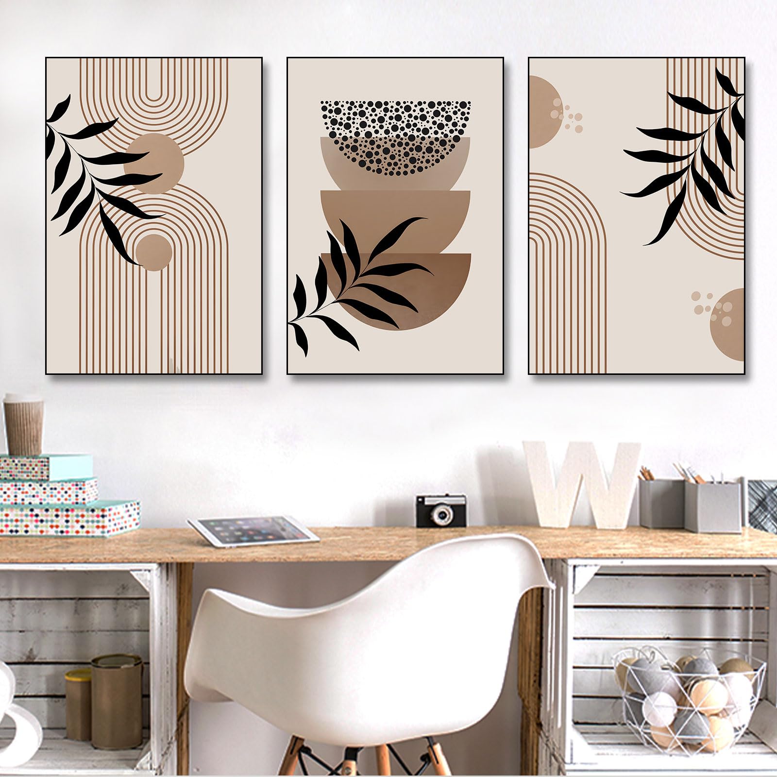 BNREDA Set di 3 poster bohémien, linea astratta, arte da parete, moderna linea geometrica, poster da parete, decorazione da parete, per soggiorno, camera da letto, senza cornice (B, 60 x 90 cm x 3,