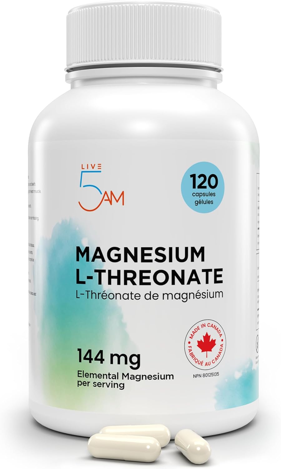 Live 5AM Magnesium LThreonate 120 vcaps 2,000 mg Magnesium LThreonate (per 3 Capsules) 144
