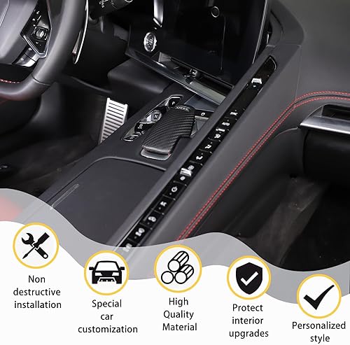 Vista 18 de Cubierta de la perilla de la palanca de cambios compatible con Corvette C8 Z06 Z51 2020 2021 2022 2023, cubierta de perilla de selector de modo