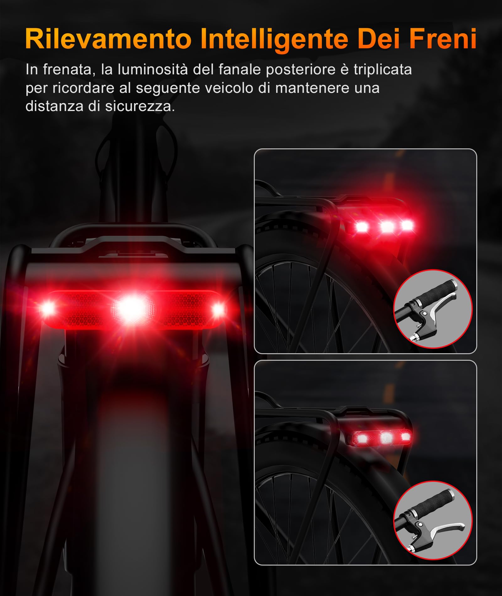 SYACHI Luce Posteriore Bici Elettrica Con Sensore Freno Per E-Bike, LED Superluminoso, Impermeabile IPX6, 6-48 V, 0,5 W Luce Posteriore da Ciclismo
