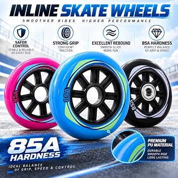 8 Pack Inline Skate Wheels 90mm 100mm, 85A PU Replacement Wheel with Bearings & T-Handle Wrench, Smooth Quiet Durable Roller Skate Wheel for Fitness, Commuting and Outdoor Skating (pink,100mm)