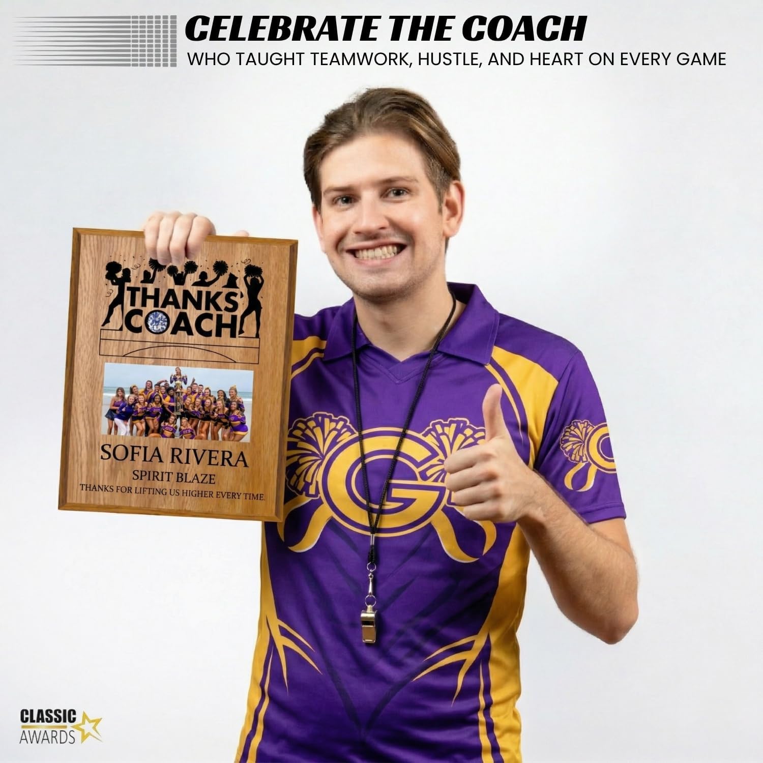 Personalized Coach Plaque - Custom Award with Name, Team Picture & Year - Coach Gift for Appreciation, Retirement, Soccer, Football, Baseball, Cheer (Cheerleading, 9" X 12")