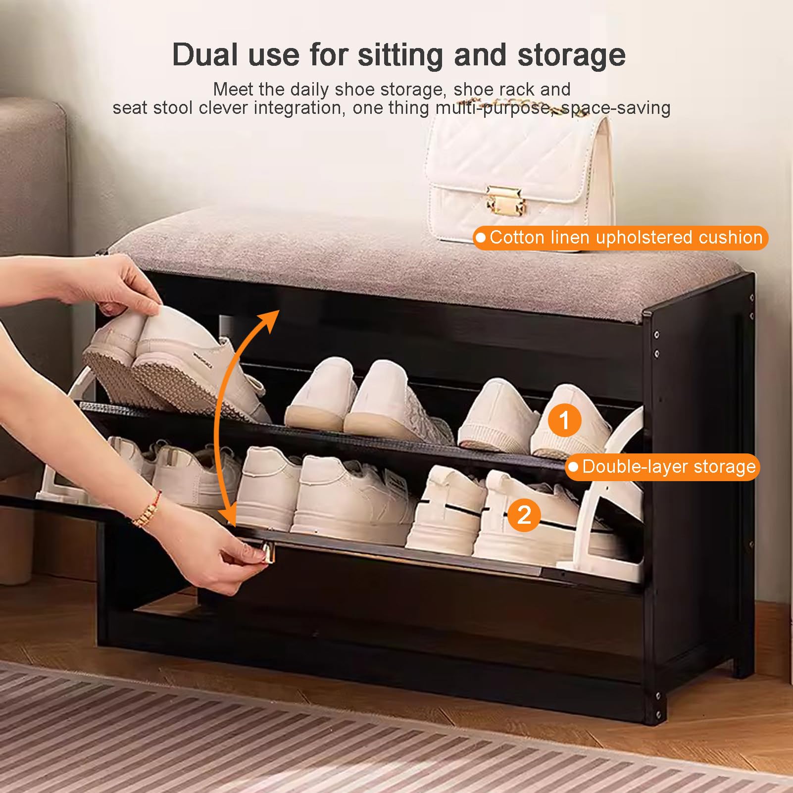 Zapatero de madera con puertas de malla de 2 niveles para entrada, zapatero para pasillo, zapatero con puerta, moderno