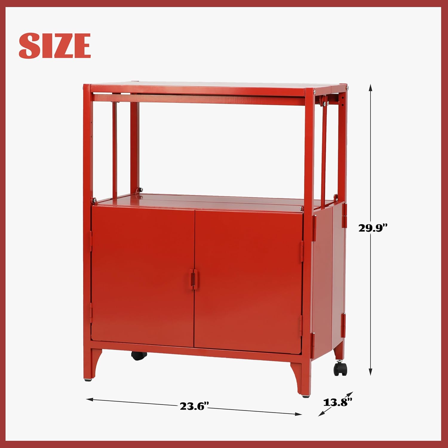 Red Metal Folding Storage Cabinet, Morden Buffet Foldable Sideboard, Powder Coated Steel Entryway Console Cabinet for Patio Outdoor Indoor Kitchen Bathroom, 5mins Assembly with Bolt
