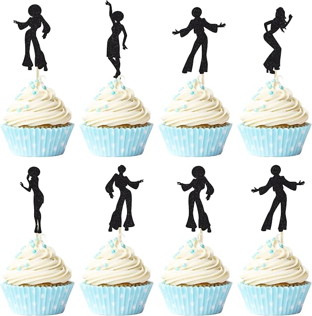 Gyufise 24Pcs 70's Disco Dancing Cupcake Topper 70's Disco Cake Decorations Disco Cupcake Picks for Disco Ball Music Theme Party Birthday Party Wedding Party Decorations