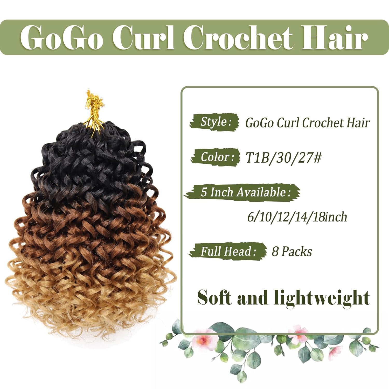 Vomella GoGo Curl Crochet Hair 8 Packs Water Wave Hair 10 Inch Curly Crochet Hair for Women Short Beach Curl Hair Synthetic Deep Twist Hair Extensions(1B/30/27#)