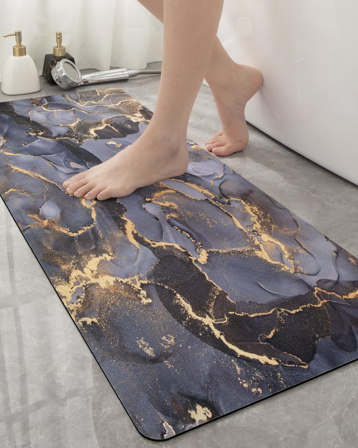 DEXIBath Mat Rugs Bathroom Floor Mats Super Absorbent Ultra Thin Low Profile Non Slip Quick Dry Washable Carpet for Sink Shower Toilet, 17"x43" Dark Grey