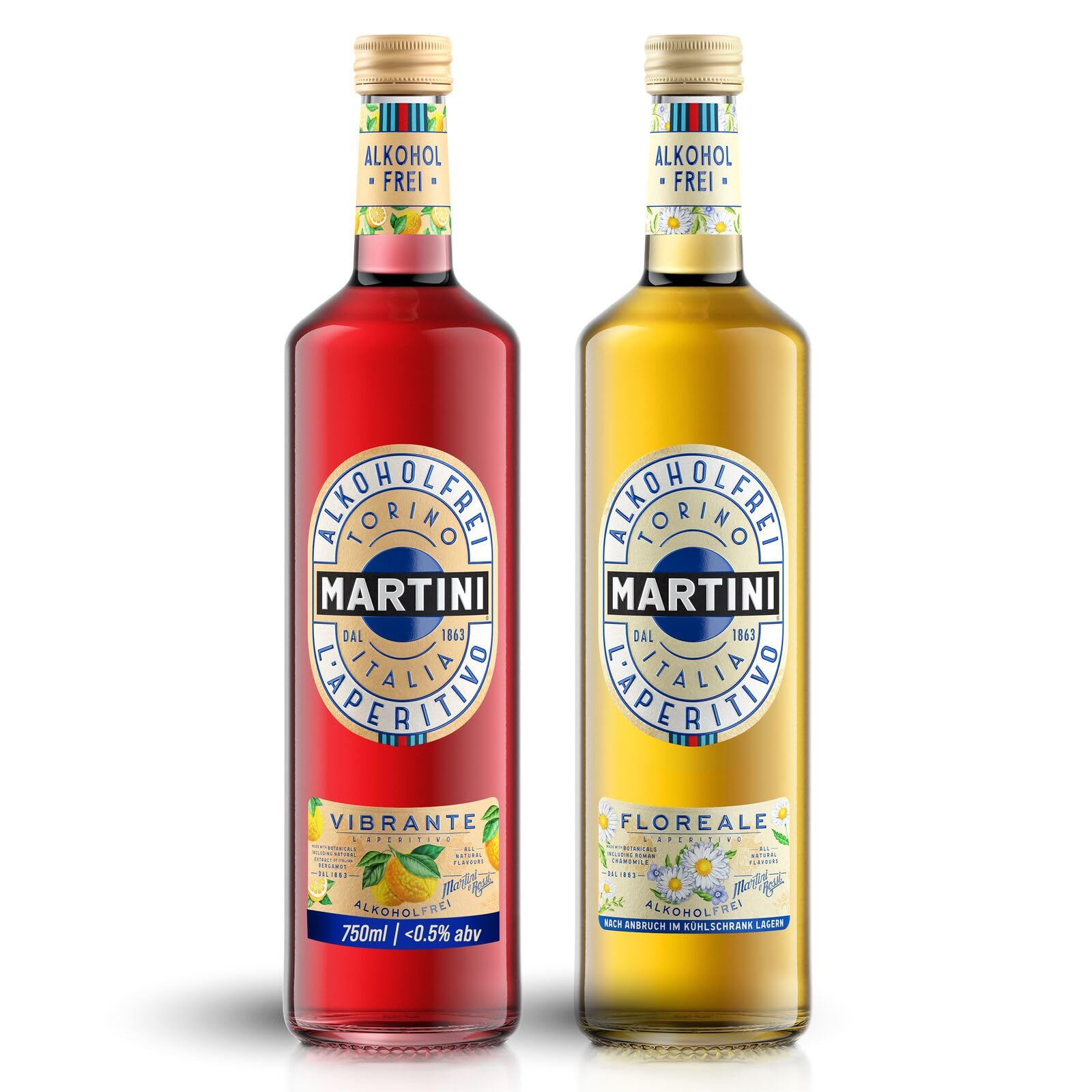 MARTINI Vibrante und Floreale alkoholfreier Aperitif 2er-Pack, 2 x 75cl / 750ml, zwei Produkte angereichert mit hochwertigen Botanicals