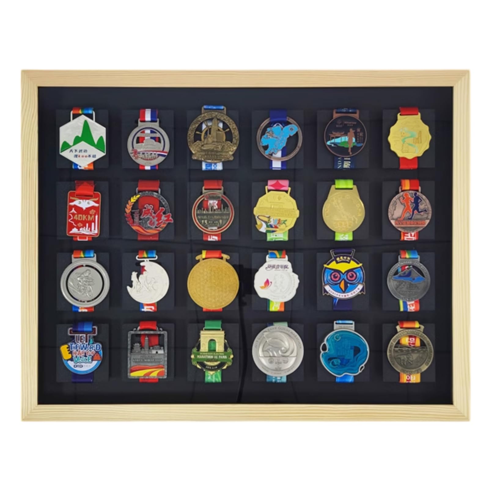 Skrzynka do przechowywania medali dla biegaczy, Ramka do wyświetlania medali dla wszystkich dyscyplin sportowych Wielokolorowa, w wielu rozmiarach(Wood Color,15 medals (3 * 5 arrangement))