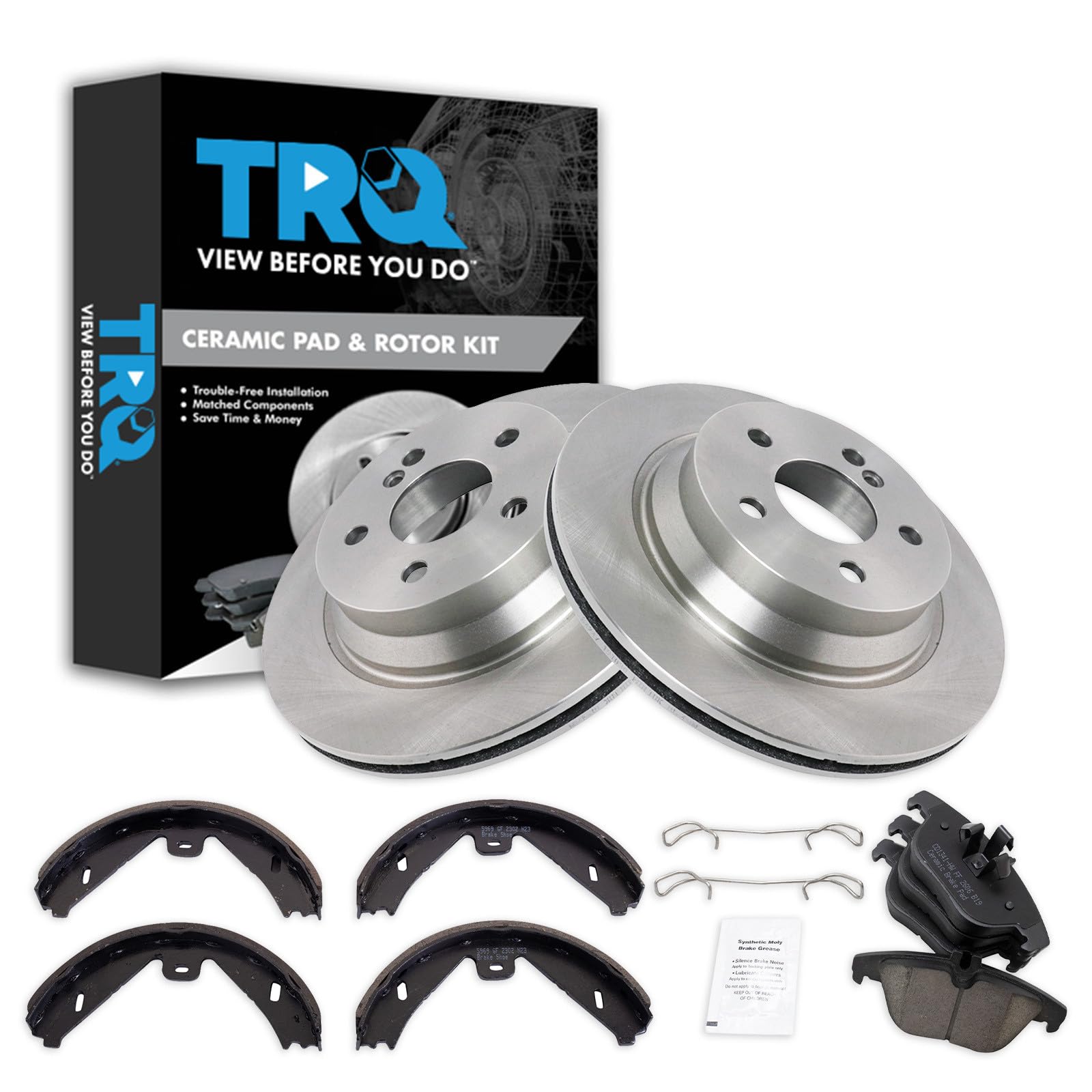 TRQ Rear Brake Pad and Rotor Set Ceramic Parking Brake Shoe