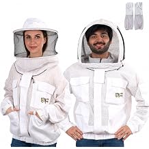3 Layer Ventilated Sting Proof Bee Jacket for Men & Women, Premium Beekeeping Jacket with Gloves & Two Beekeeper Veils. White J/2XL