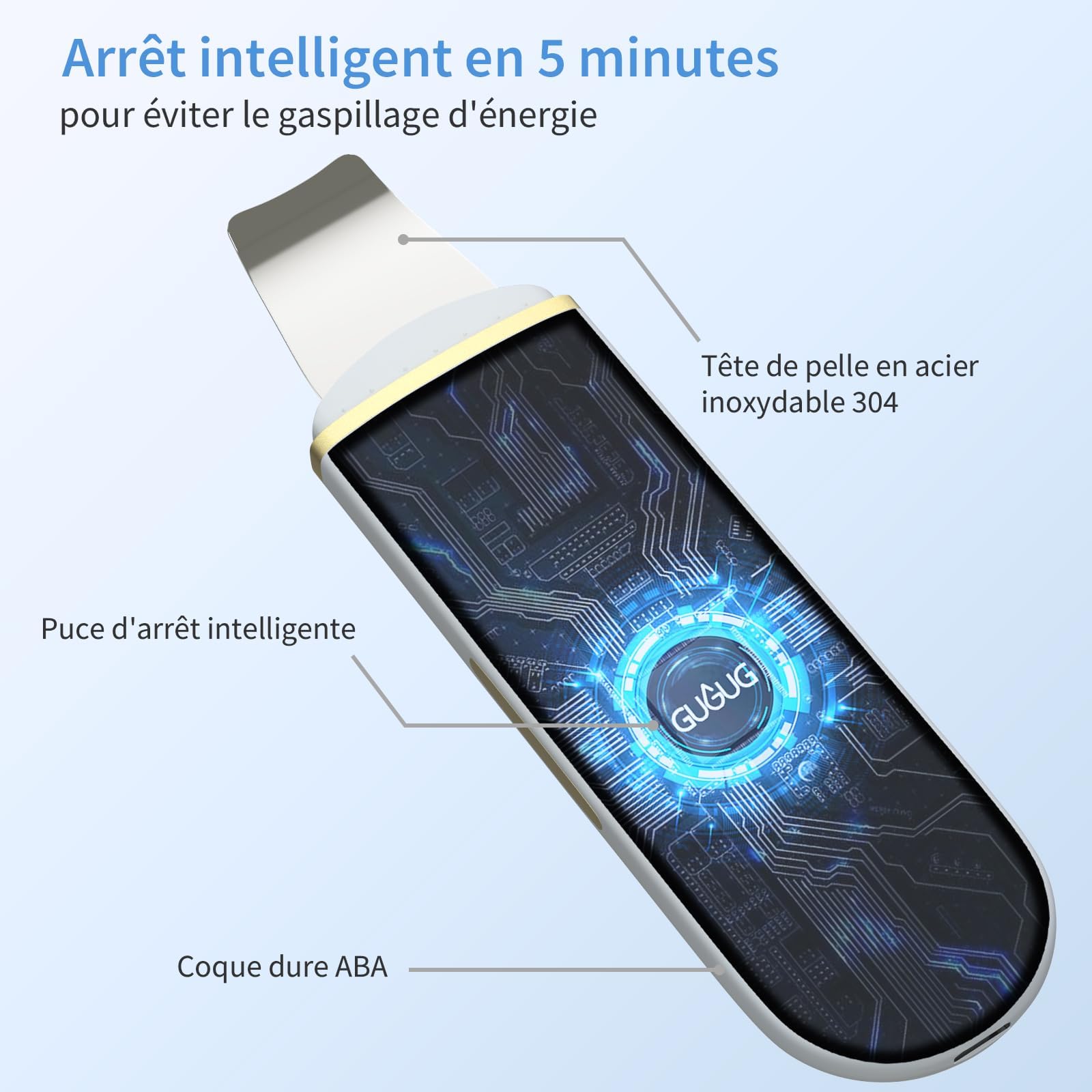 GUGUG Épurateur de Peau, Ultrasonique Épurateur Visage Skin Scrubber avec 4 Modes Appareils de Tonification pour le Visage et Point Noirs, Soins pour le Visage, USB Rechargeable