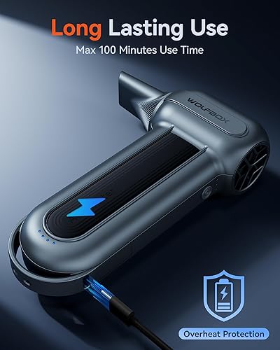 Vista 8 de WOLFBOX MF100 - Plumero de aire eléctrico de 150000 RPM Super Power inalámbrico, motor sin escobillas recargable, soplador duradero, soplador