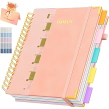 XYark B5 Hardcover Spiral Notebook, 5 Subject Notebook 300 Pages, 8"x10" College Ruled Notebooks with Removable Dividers Tabs & Ruler & Card, Lined Journal for Women Men School Work Office, Light Pink
