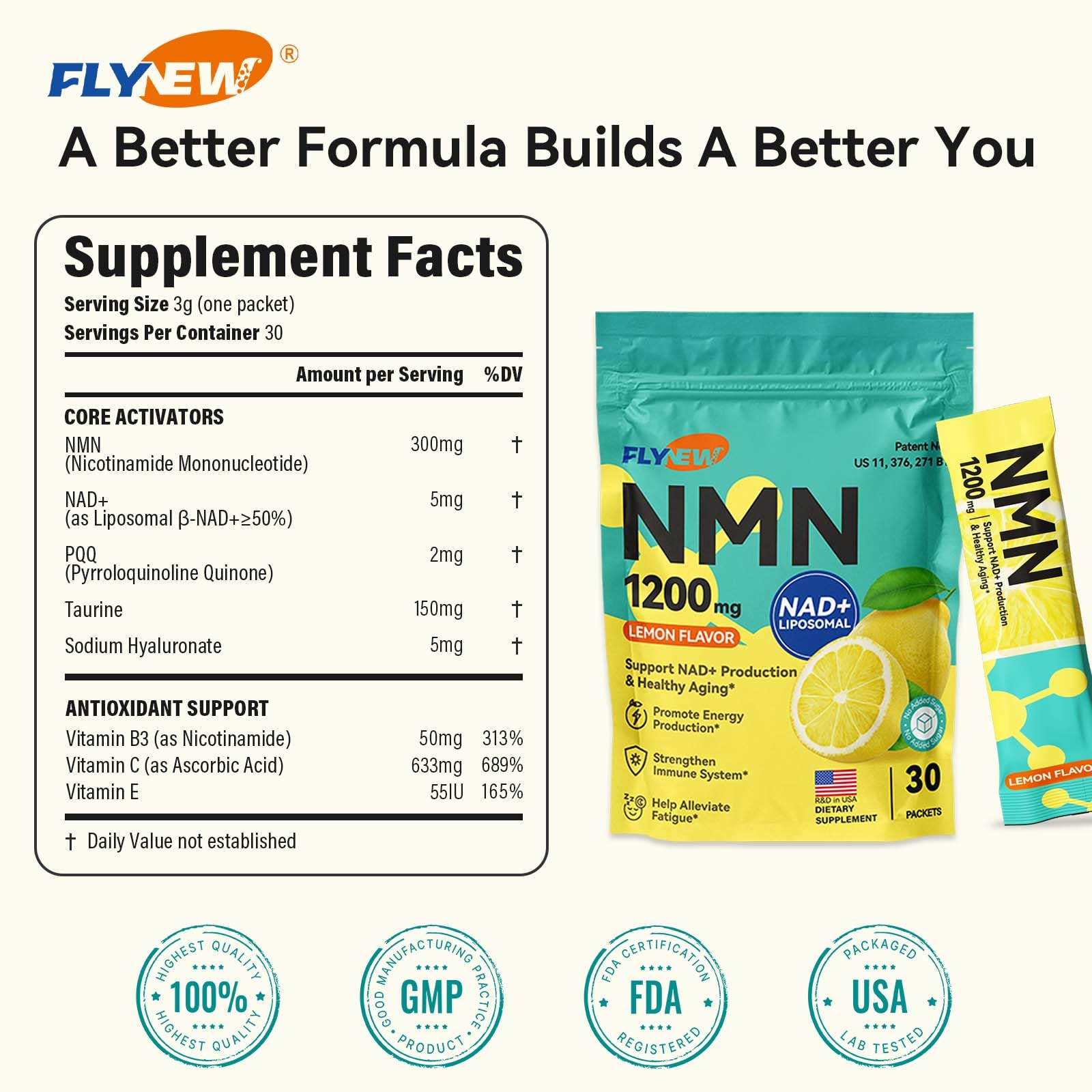 NMN Supplement 1200mg Liposomal NAD+ Drink Mix for Men, Patented NMN Powder for Cellular Energy, 30 Packets — Amazon image 7