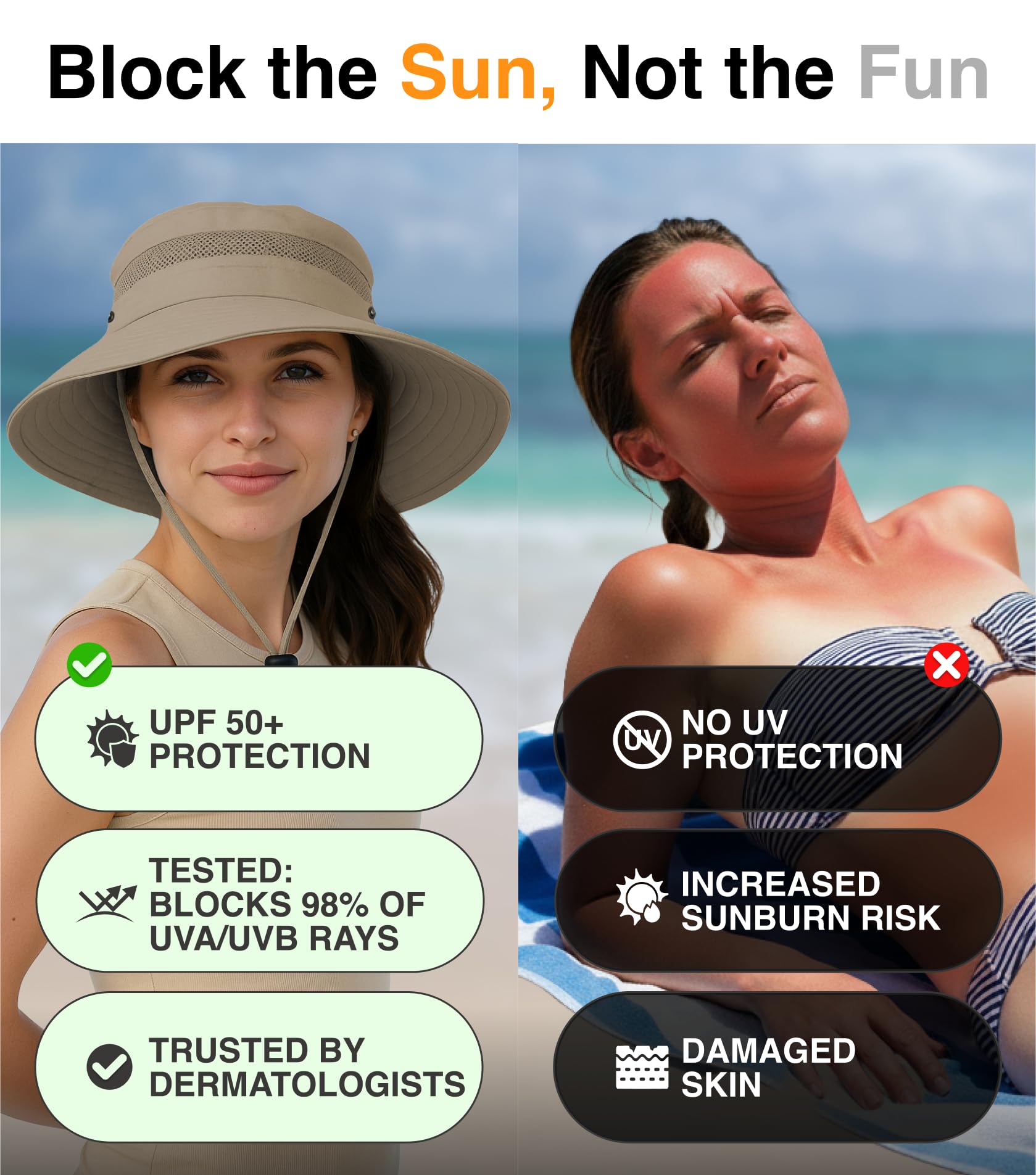 Sombrero de pesca UPF 50+ sombrero de ala ancha para hombres y mujeres, sombreros de pescador para hombre con protección UV para senderismo, sombreros de playa, Caqui 2