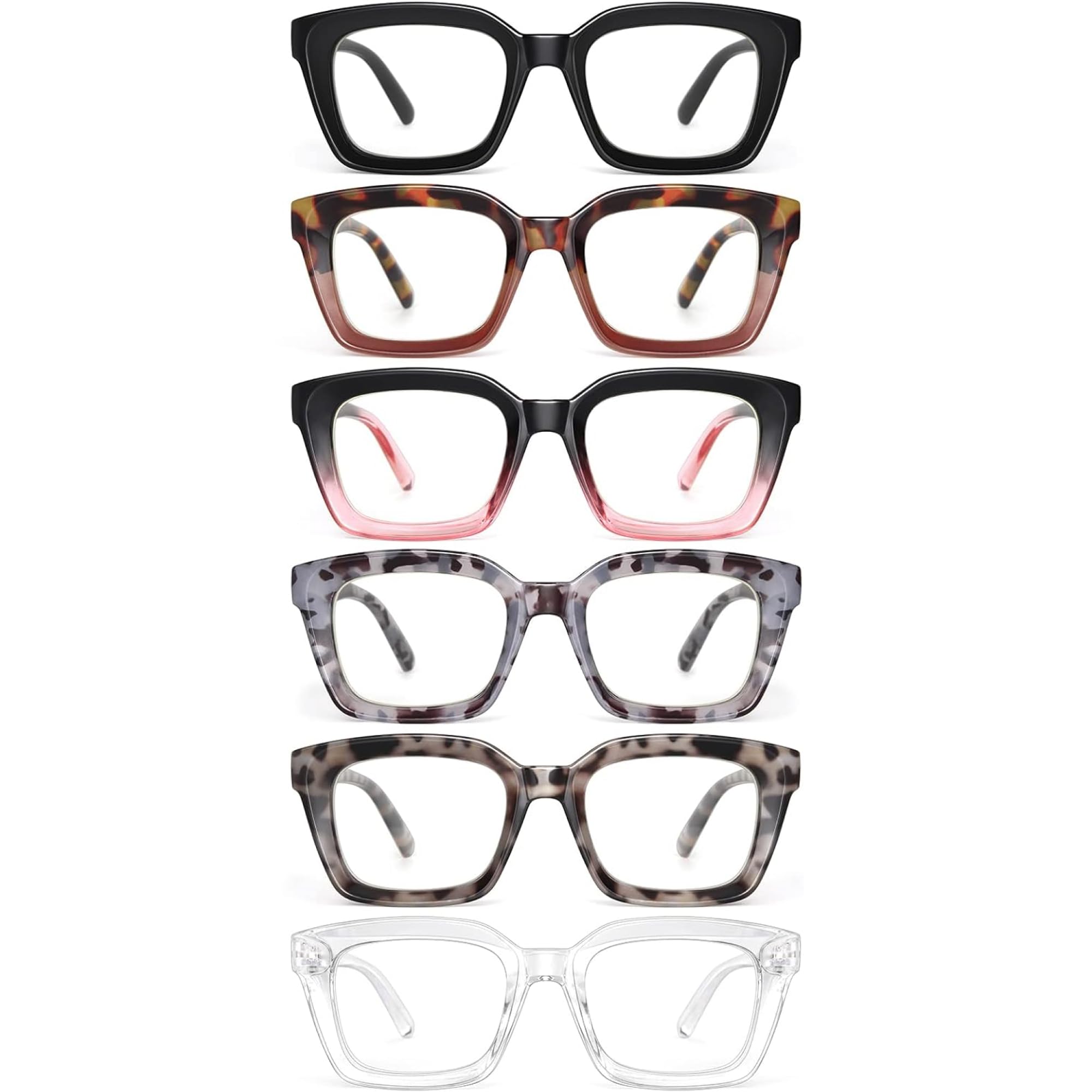 miyya Fashion Reading Glasses for Women,Oprah Style Oversized Blue Light Readers Prescription Eyeglasses 6 pack 4.0