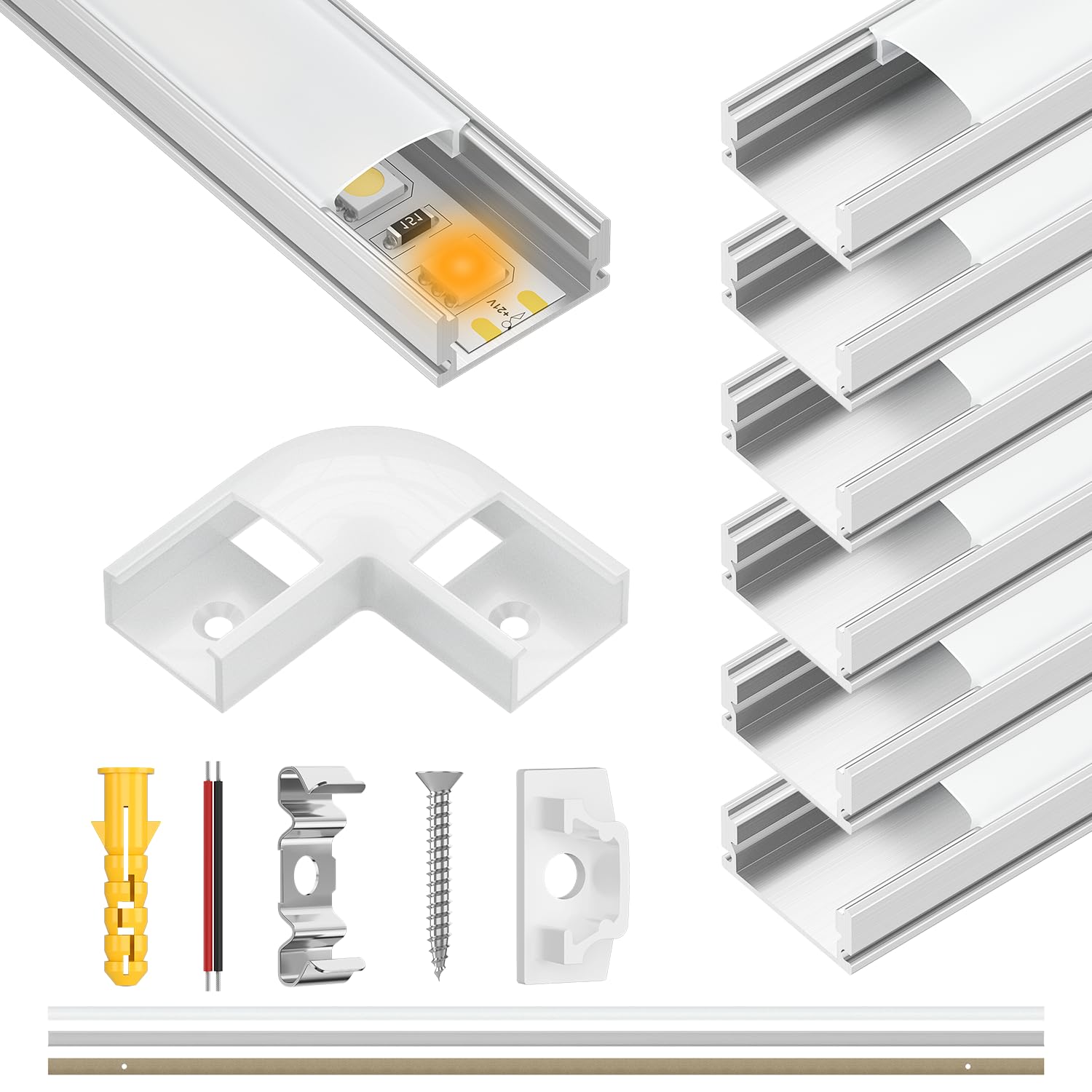 LightingWill LED-Aluminiumprofil Set – 10x 1m U-Kanal Mit Milchiger Abdeckung Für LED-Streifen, Silber