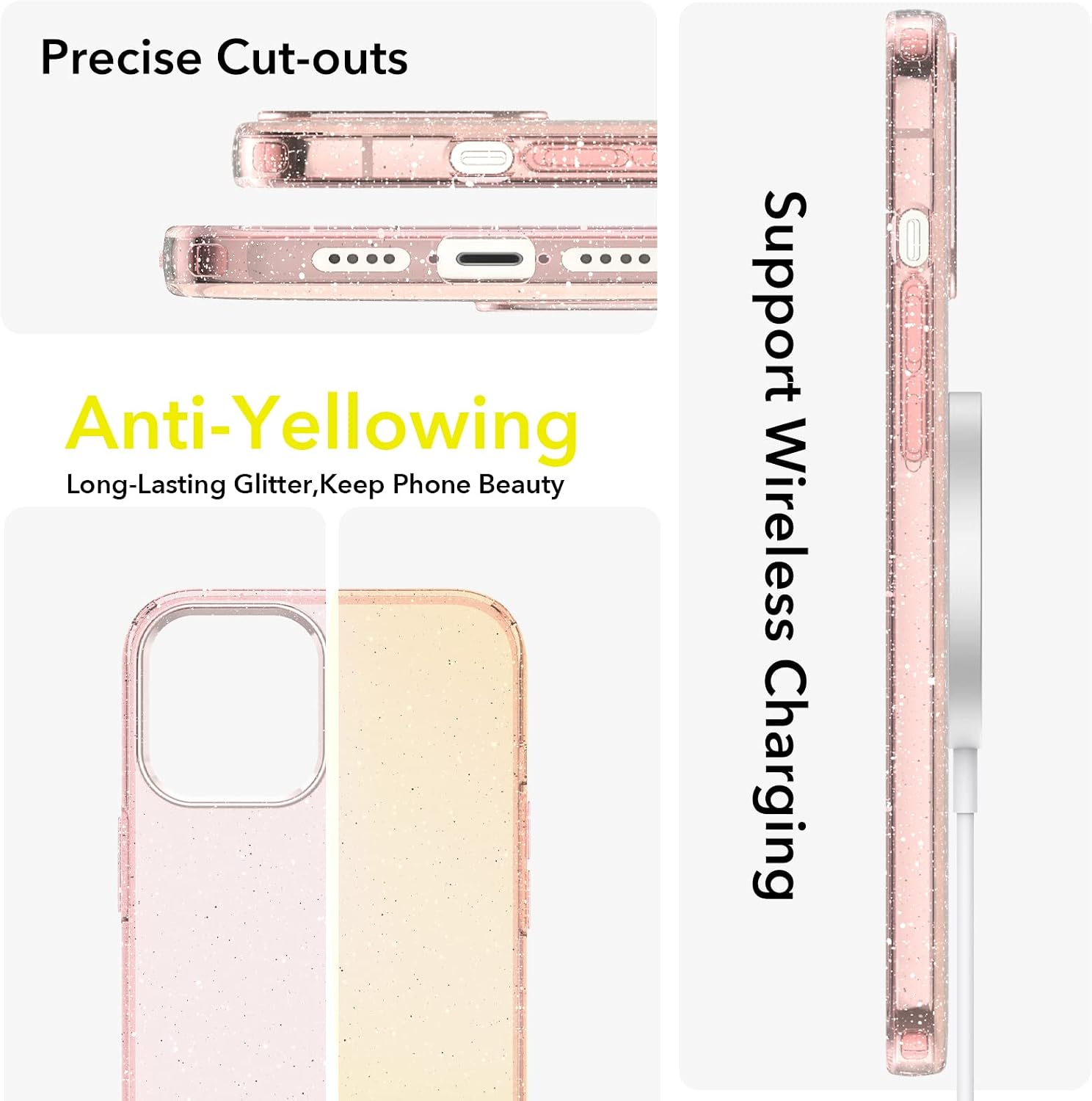 ORNARTO Shiny Clear Case for iPhone 12 Pro Max, Bling Rugged Shockproof Hybrid Full Covered Protective Case Back Cover for New iPhone 12 Pro Max(2020) 6.7"-Rose