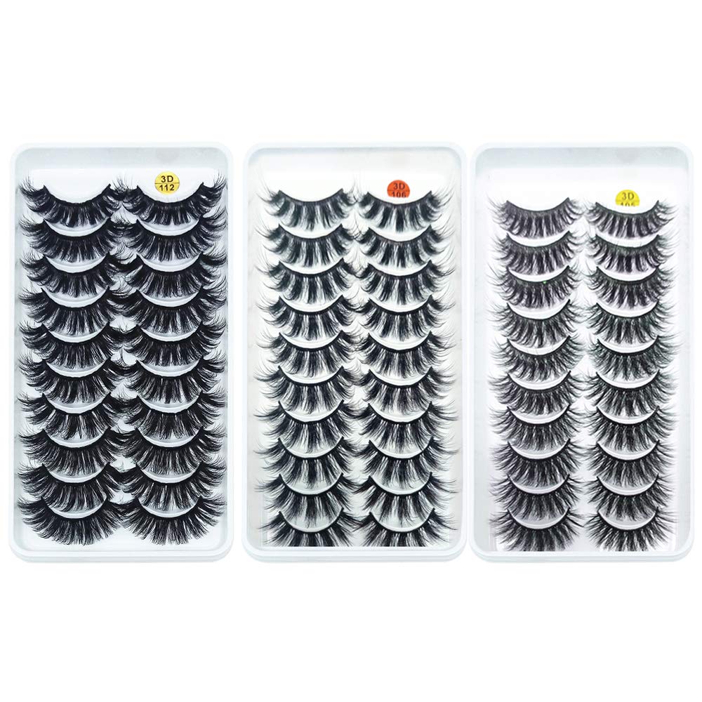 30 Pairs Faux Mink Lashes Dramatic Look False Eyelashes Pack Handmade Long Fluffy Volume Makeup Fake Eyelashes Luxurious Set Reusable Soft Wispy Eyelashes