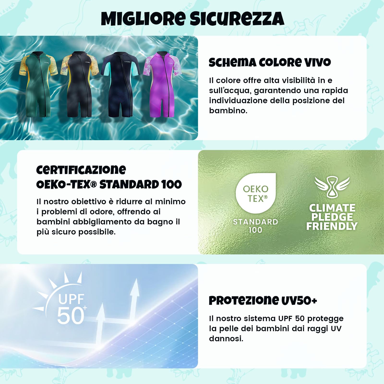 Muta in neoprene per bambini – 2,5 mm SCR, tuta corta sicura con protezione UV, cerniera anteriore obliqua, mantiene gli adolescenti caldi in acqua fredda