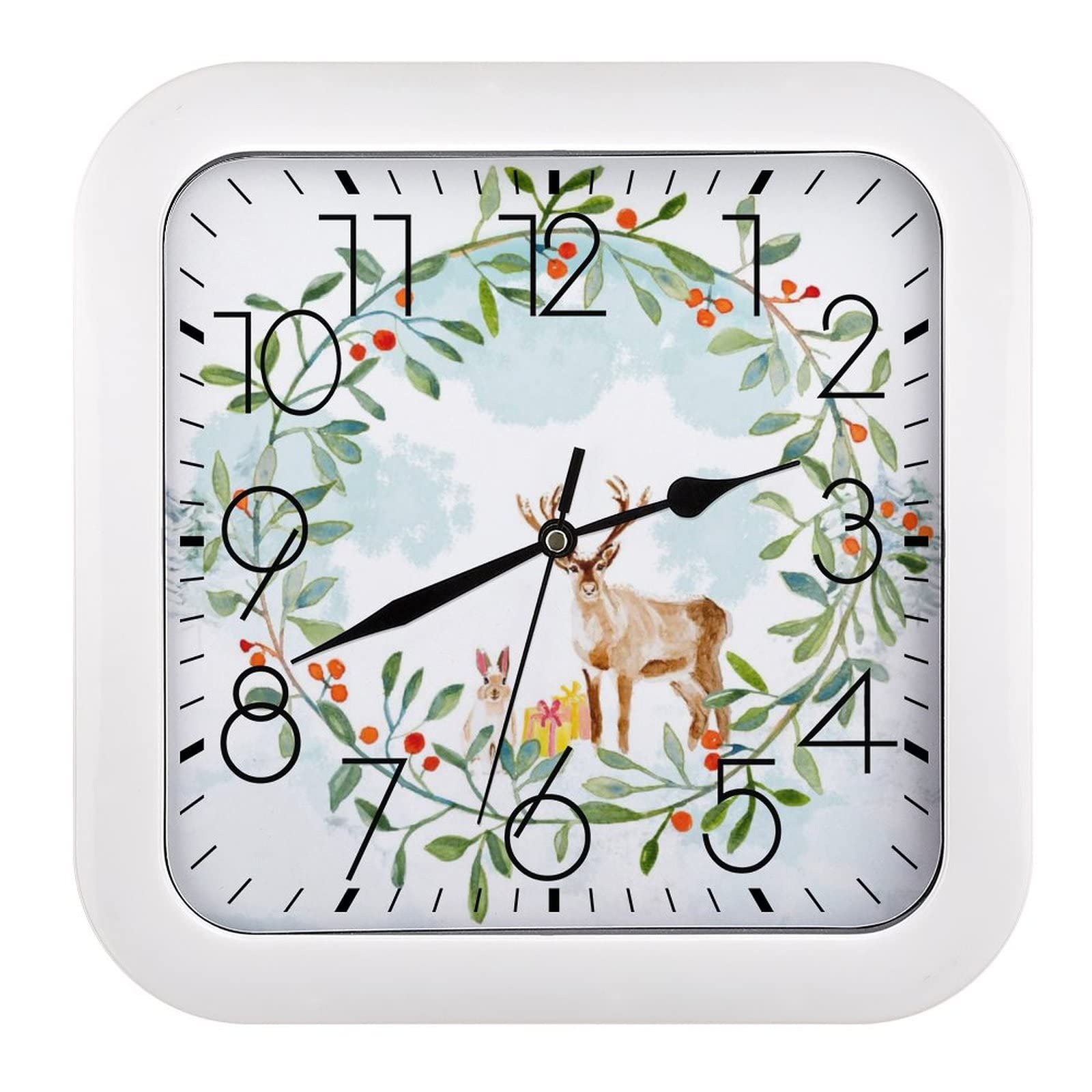 Horloge murale carrée de salon et chambre avec grands chiffres noirs 26x26cm