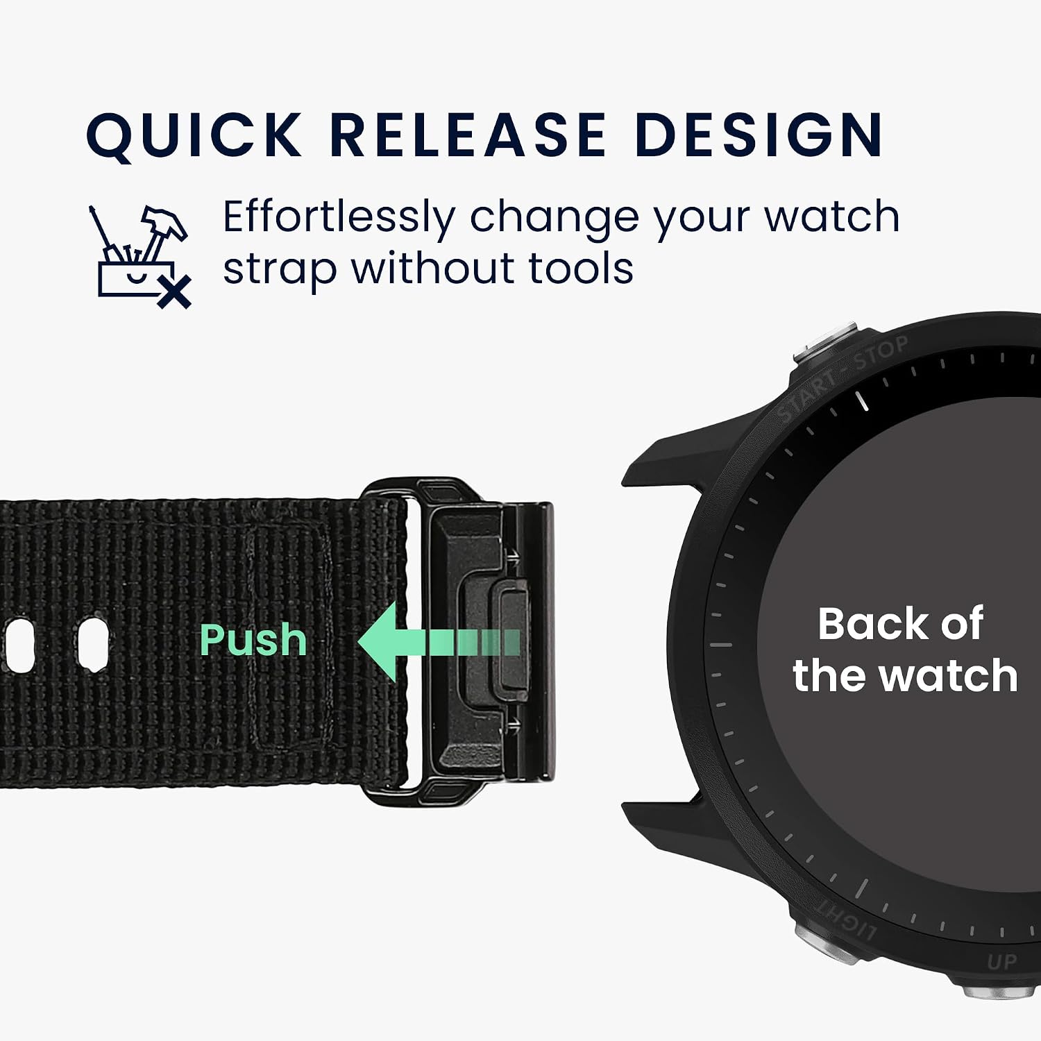 kwmobile Band for Garmin Forerunner 955/965 / 945/935 / MARQ/COROS VERTIX Smartwatch Strap - Nylon Ajustable Sports Straps - Replacement Watch Bands - Quick Release - Black image 4