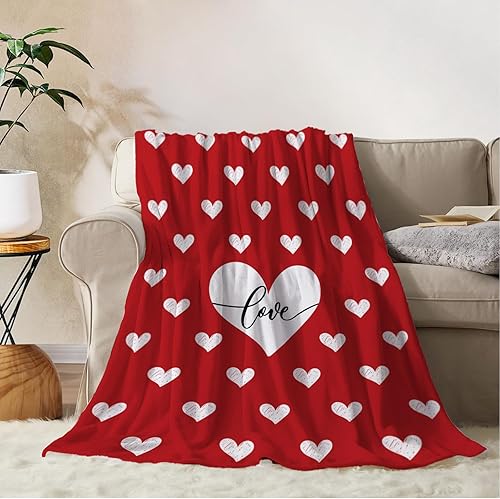 YeeJu Manta para el día de San Valentín, tamaño individual, manta roja con corazón de amor, para novia, esposa, pareja, manta de regalo para sofá o