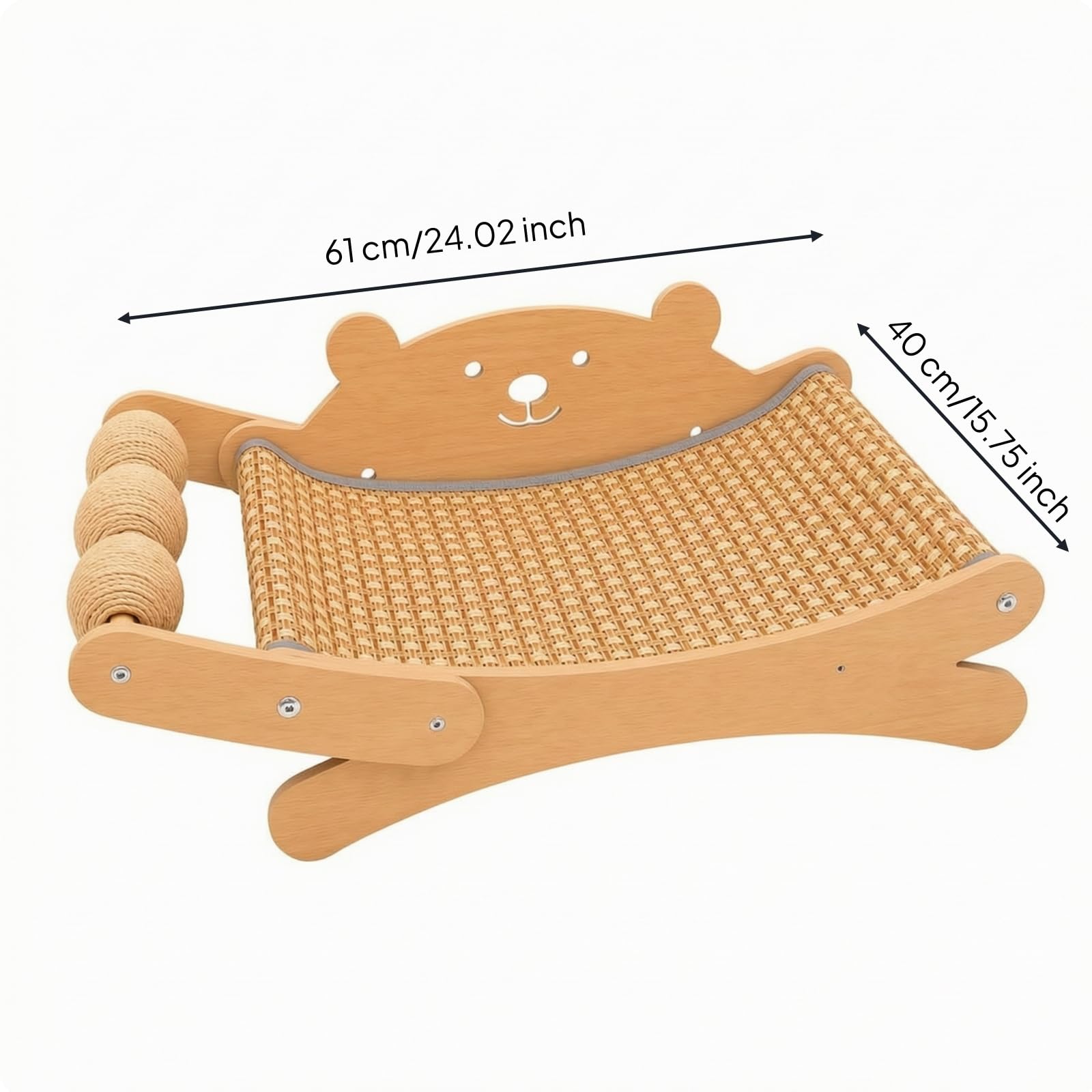 Cuccia a per Gatti Comodo, Modello Con Gioco Su Un Lato E Palline, Superficie In Stuoia Di Rattan Intrecciato