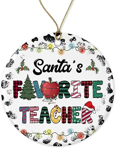 Adorno de profesor favorito de Papá Noel – Adorno de Navidad – Adorno de Navidad – Recuerdo – Adorno de cerámica – Idea de regalo – Árbol de Navidad