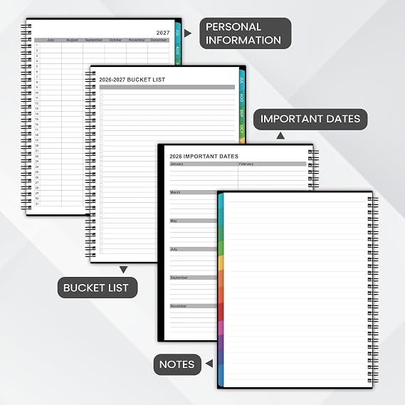 2026-2027 Monthly Planner - Academic Planner/Calendar 2026-2027 | JUL 2026 - DEC 2027, Monthly Planners with Colorful Tabs, Planners for Waterproof Cover ( 8 x10, Notes Pages, Black)